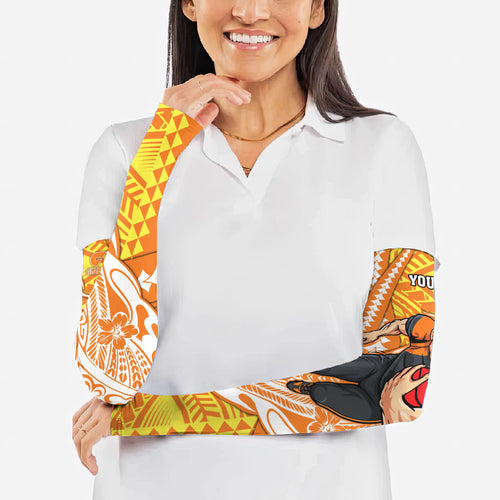 Personalized Greater Western Sydney Giants Arm Sleeves Polynesian Tribal Giant Mascot With Hibiscus Floral Art