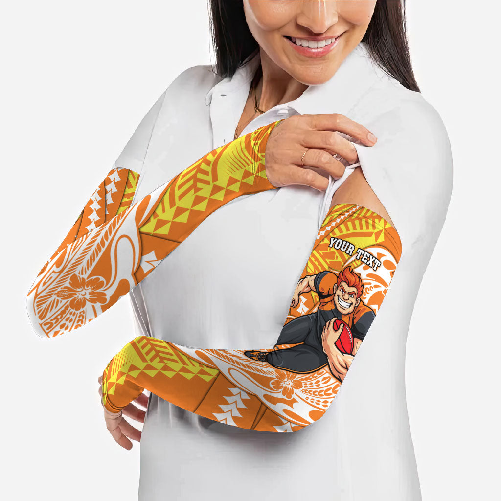 Personalized Greater Western Sydney Giants Arm Sleeves Polynesian Tribal Giant Mascot With Hibiscus Floral Art