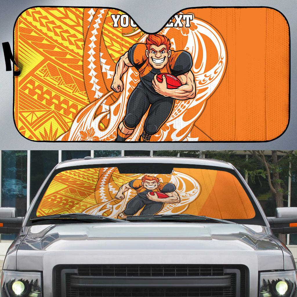 Personalized Greater Western Sydney Giants Auto Sun Shade Polynesian Tribal Giant Mascot With Hibiscus Floral Art