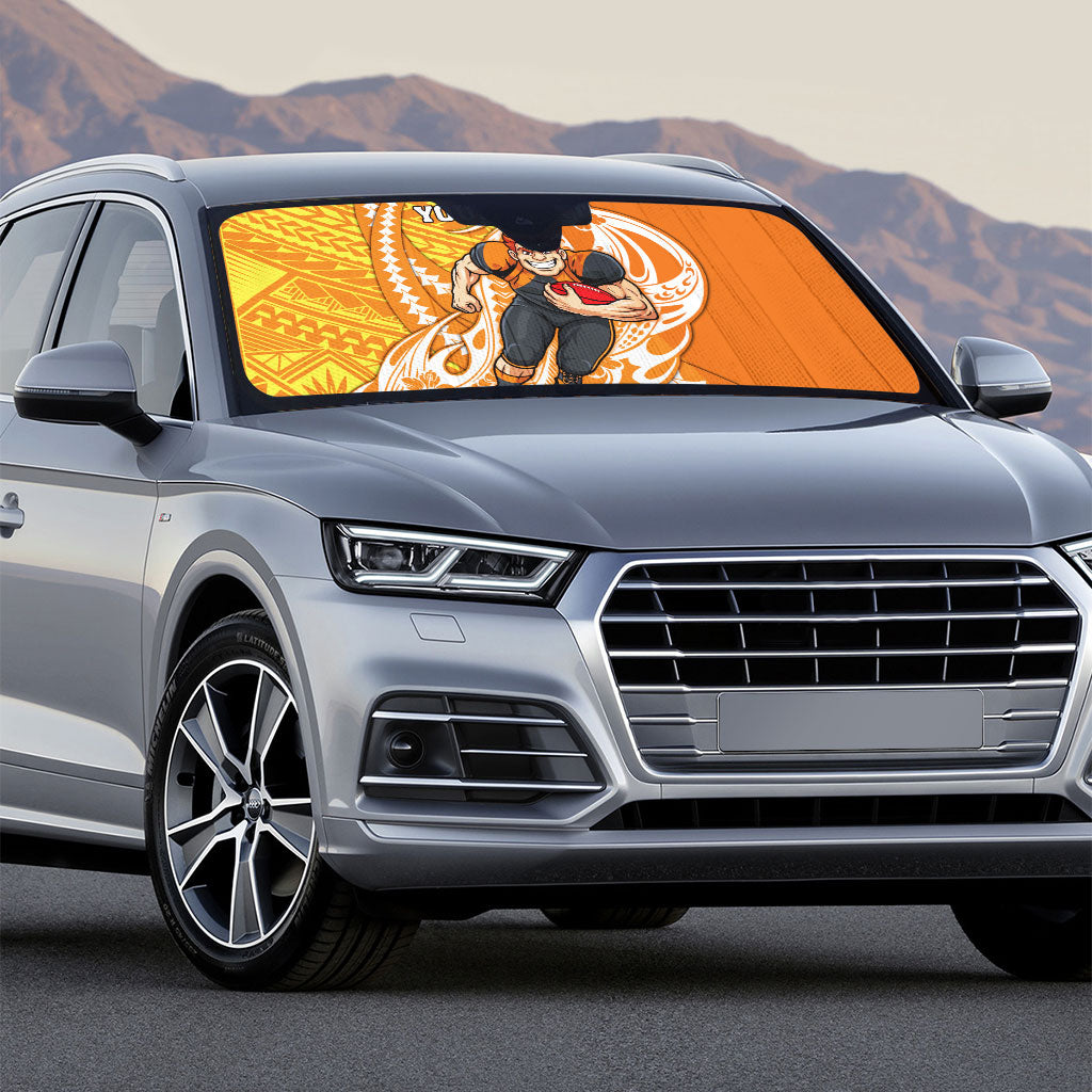 Personalized Greater Western Sydney Giants Auto Sun Shade Polynesian Tribal Giant Mascot With Hibiscus Floral Art