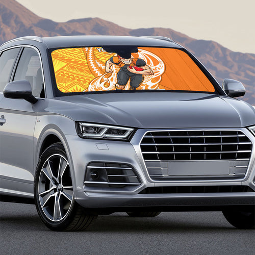 Personalized Greater Western Sydney Giants Auto Sun Shade Polynesian Tribal Giant Mascot With Hibiscus Floral Art