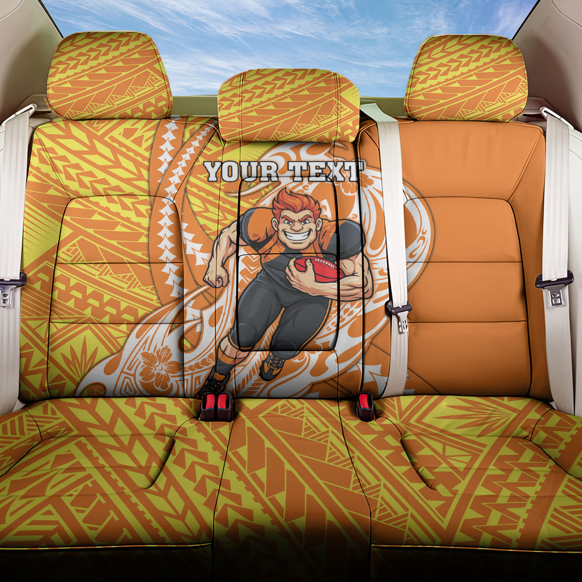 Personalized Greater Western Sydney Giants Back Car Seat Cover Polynesian Tribal Giant Mascot With Hibiscus Floral Art