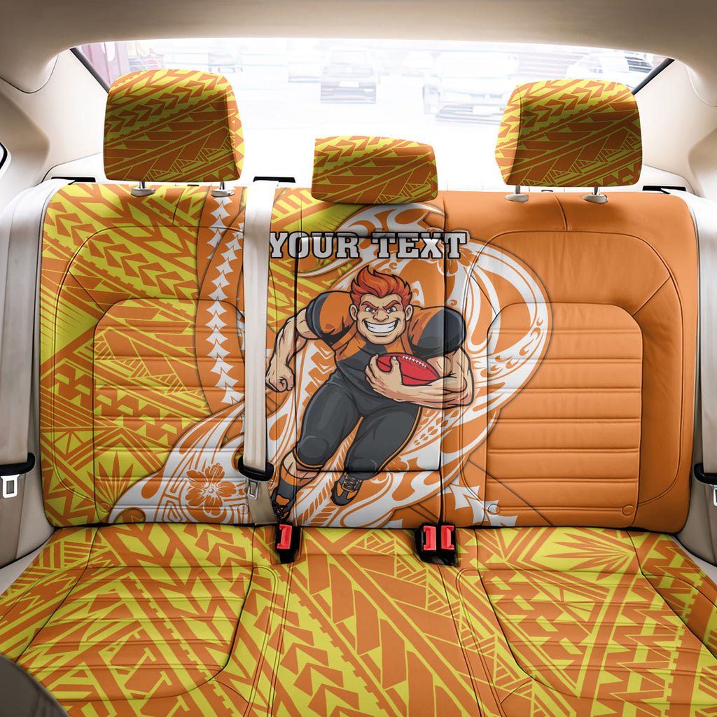 Personalized Greater Western Sydney Giants Back Car Seat Cover Polynesian Tribal Giant Mascot With Hibiscus Floral Art