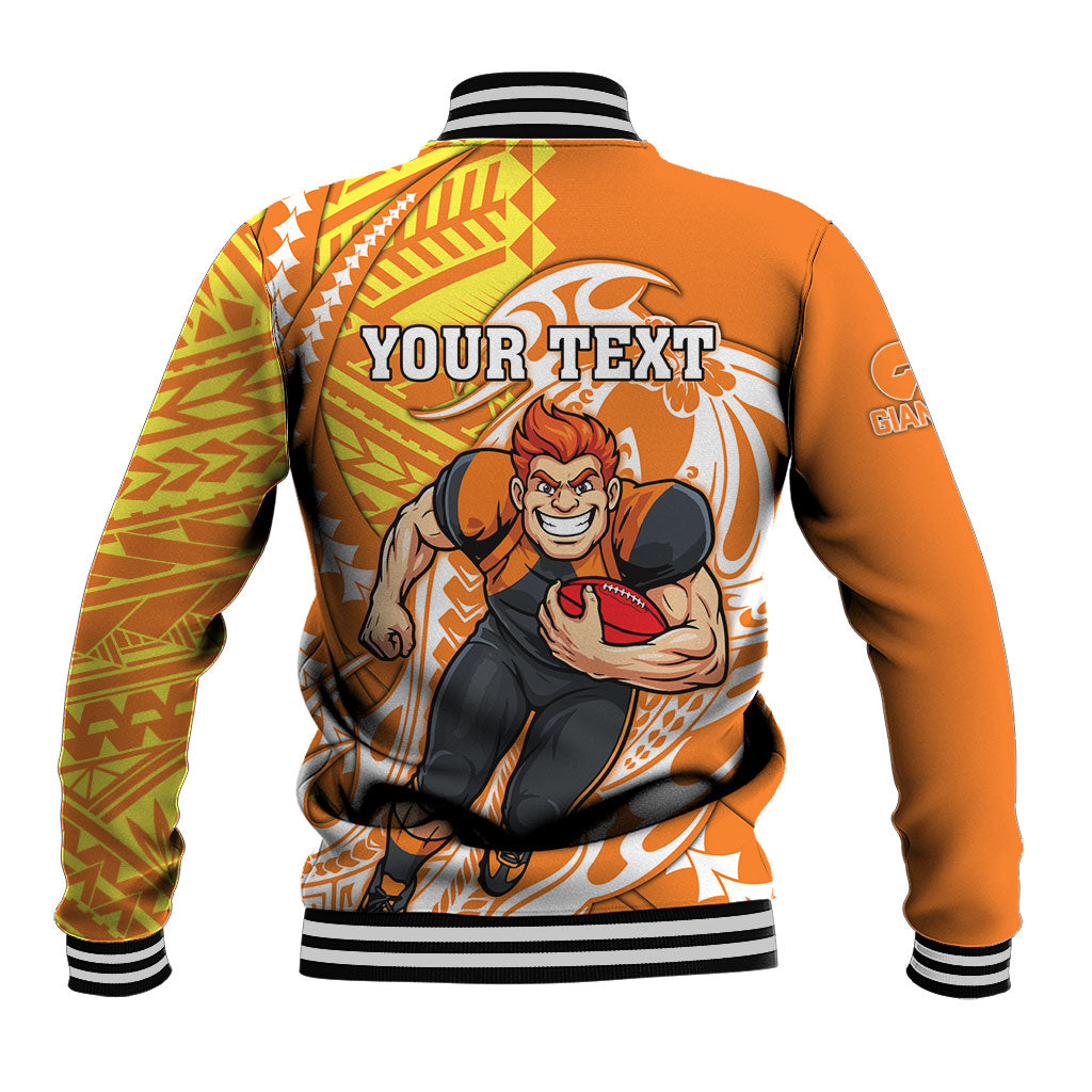 Personalized Greater Western Sydney Giants Baseball Jacket Polynesian Tribal Giant Mascot With Hibiscus Floral Art