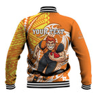 Personalized Greater Western Sydney Giants Baseball Jacket Polynesian Tribal Giant Mascot With Hibiscus Floral Art