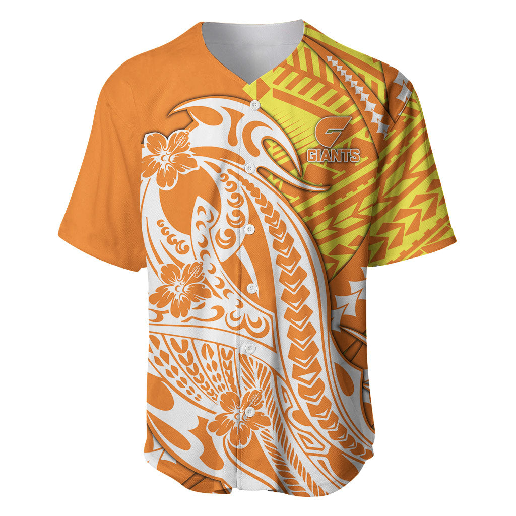 Personalized Greater Western Sydney Giants Baseball Jersey Polynesian Tribal Giant Mascot With Hibiscus Floral Art