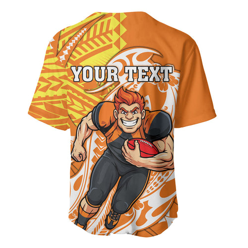 Personalized Greater Western Sydney Giants Baseball Jersey Polynesian Tribal Giant Mascot With Hibiscus Floral Art