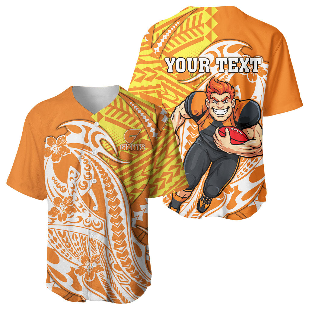 Personalized Greater Western Sydney Giants Baseball Jersey Polynesian Tribal Giant Mascot With Hibiscus Floral Art