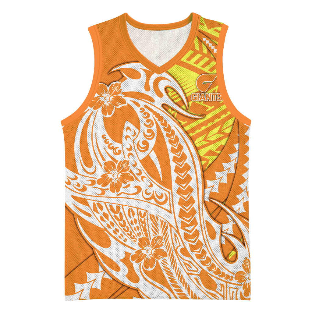 Personalized Greater Western Sydney Giants Basketball Jersey Polynesian Tribal Giant Mascot With Hibiscus Floral Art