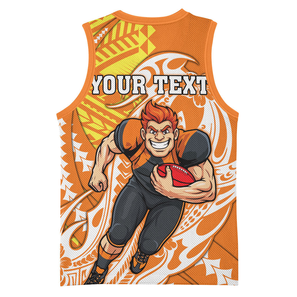 Personalized Greater Western Sydney Giants Basketball Jersey Polynesian Tribal Giant Mascot With Hibiscus Floral Art