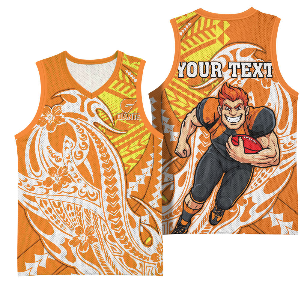 Personalized Greater Western Sydney Giants Basketball Jersey Polynesian Tribal Giant Mascot With Hibiscus Floral Art