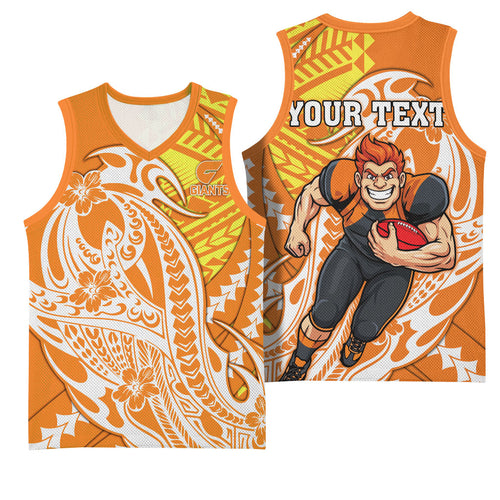 Personalized Greater Western Sydney Giants Basketball Jersey Polynesian Tribal Giant Mascot With Hibiscus Floral Art