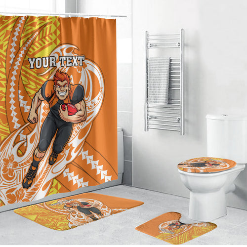 Personalized Greater Western Sydney Giants Bathroom Set Polynesian Tribal Giant Mascot With Hibiscus Floral Art