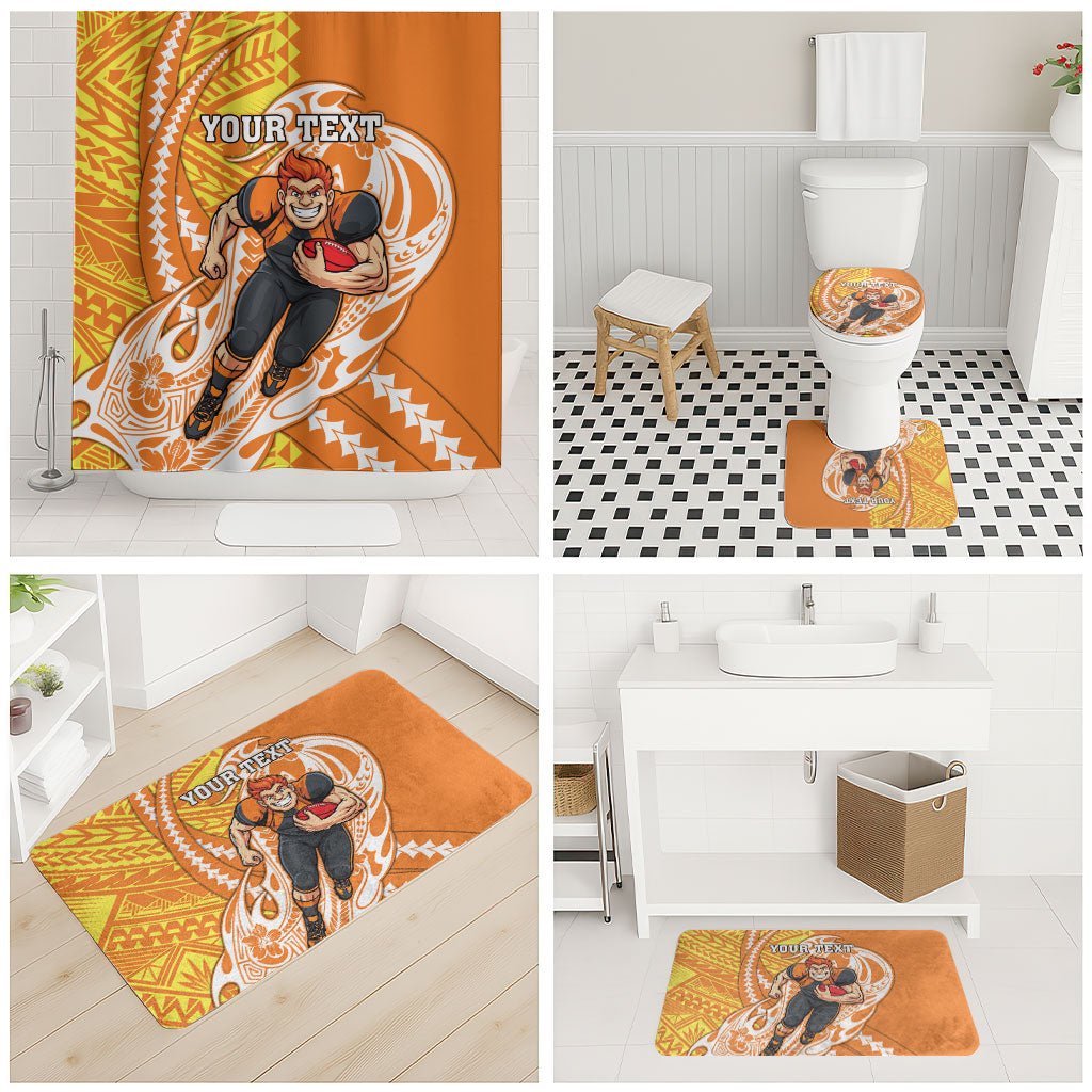 Personalized Greater Western Sydney Giants Bathroom Set Polynesian Tribal Giant Mascot With Hibiscus Floral Art