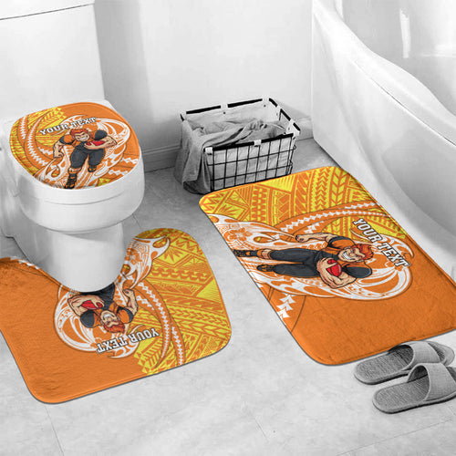 Personalized Greater Western Sydney Giants Bathroom Set Polynesian Tribal Giant Mascot With Hibiscus Floral Art