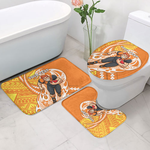 Personalized Greater Western Sydney Giants Bathroom Set Polynesian Tribal Giant Mascot With Hibiscus Floral Art