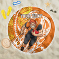 Personalized Greater Western Sydney Giants Beach Blanket Polynesian Tribal Giant Mascot With Hibiscus Floral Art