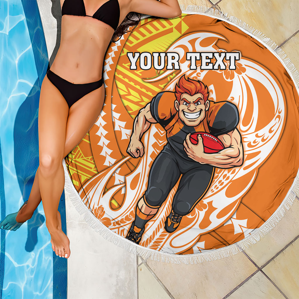 Personalized Greater Western Sydney Giants Beach Blanket Polynesian Tribal Giant Mascot With Hibiscus Floral Art