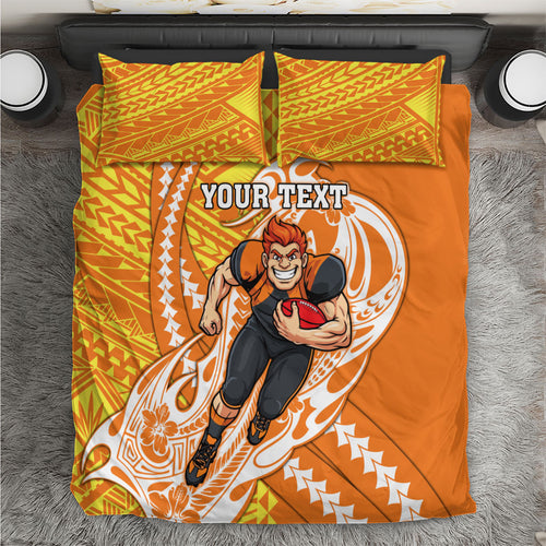 Personalized Greater Western Sydney Giants Bedding Set Polynesian Tribal Giant Mascot With Hibiscus Floral Art