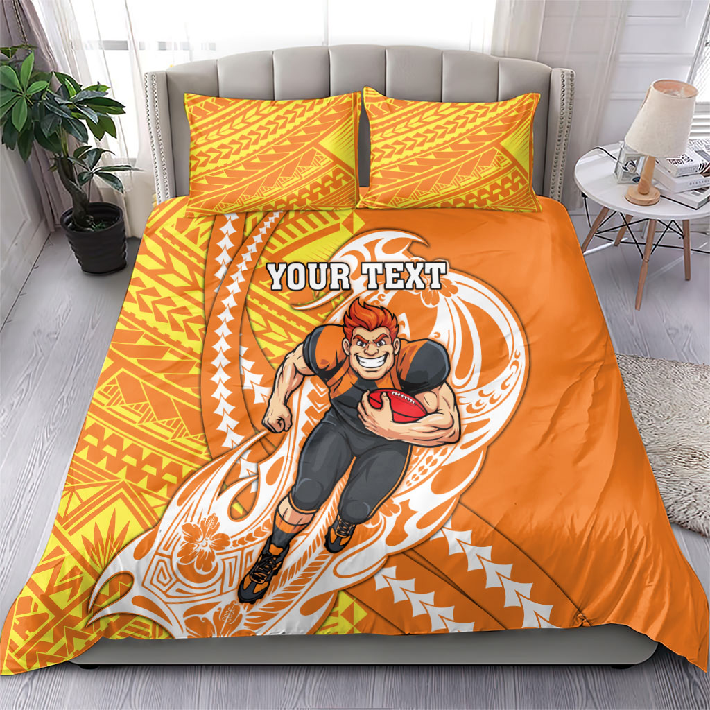Personalized Greater Western Sydney Giants Bedding Set Polynesian Tribal Giant Mascot With Hibiscus Floral Art