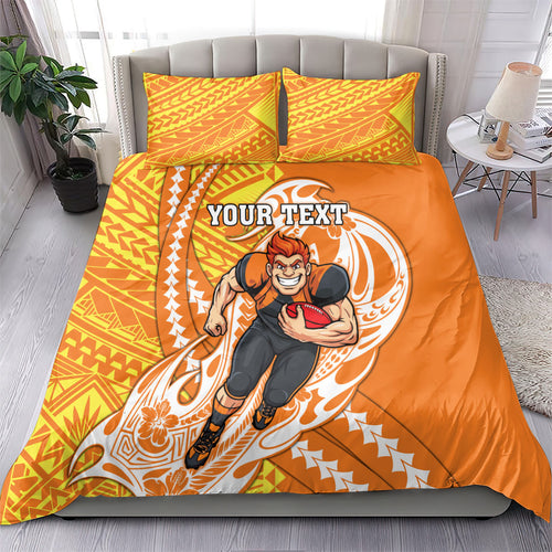 Personalized Greater Western Sydney Giants Bedding Set Polynesian Tribal Giant Mascot With Hibiscus Floral Art