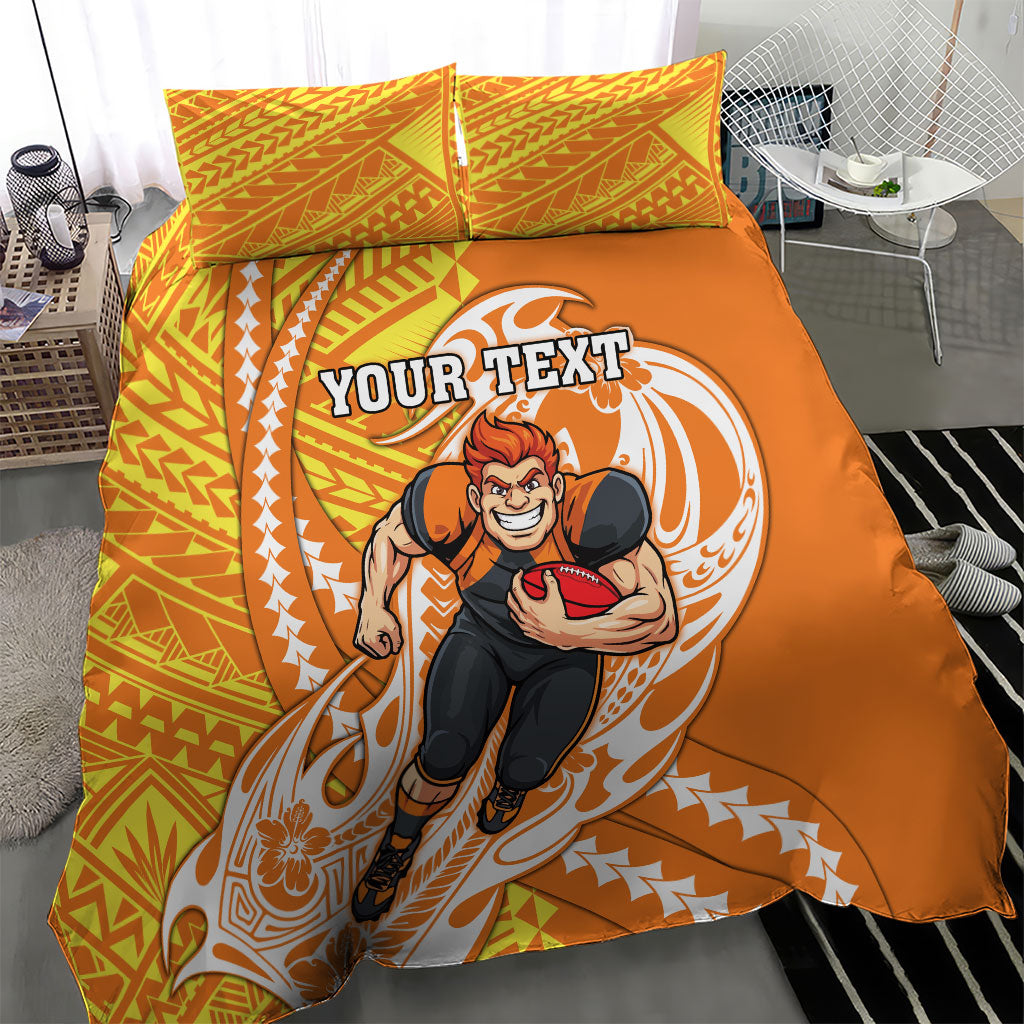 Personalized Greater Western Sydney Giants Bedding Set Polynesian Tribal Giant Mascot With Hibiscus Floral Art