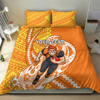 Personalized Greater Western Sydney Giants Bedding Set Polynesian Tribal Giant Mascot With Hibiscus Floral Art