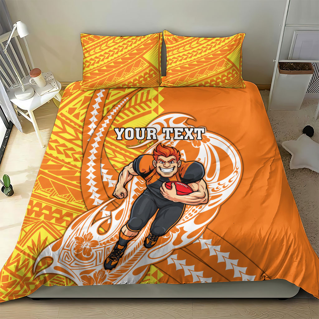 Personalized Greater Western Sydney Giants Bedding Set Polynesian Tribal Giant Mascot With Hibiscus Floral Art