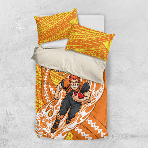 Personalized Greater Western Sydney Giants Bedding Set Polynesian Tribal Giant Mascot With Hibiscus Floral Art