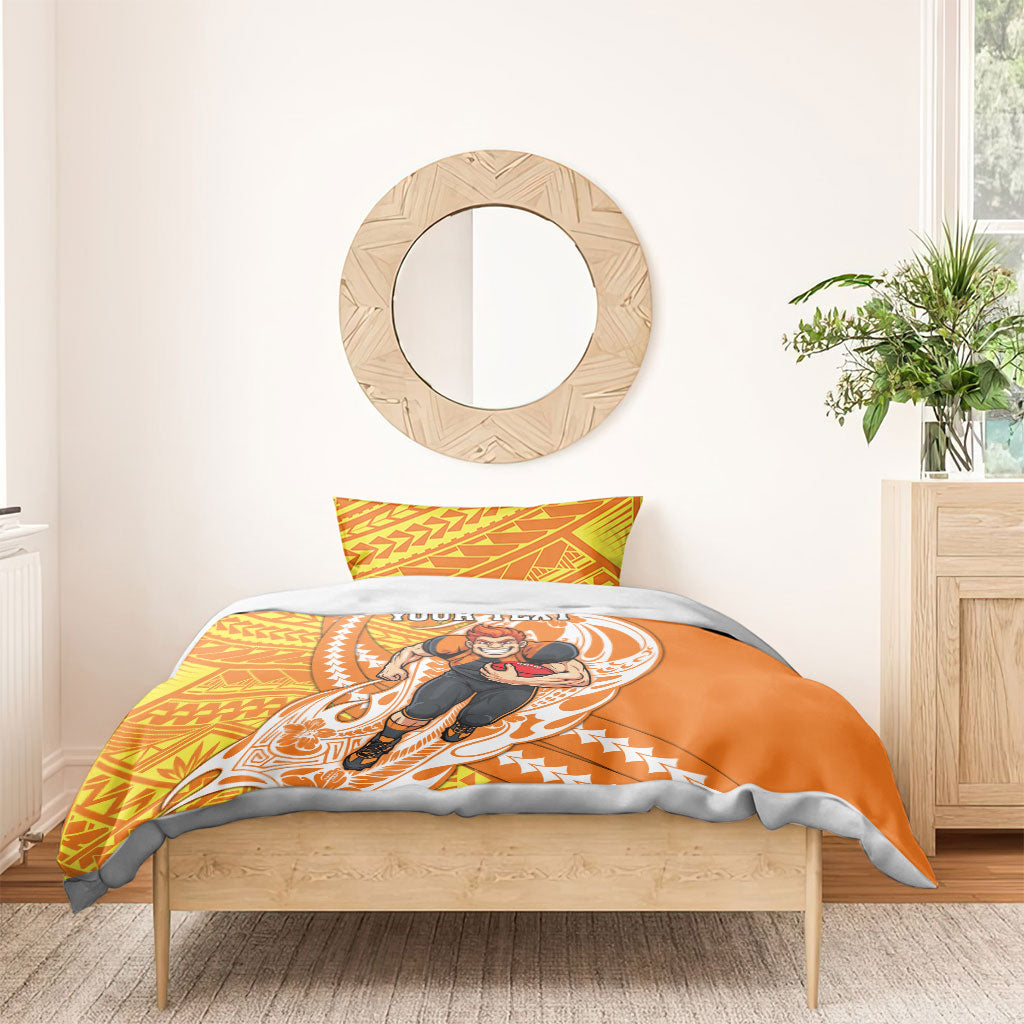 Personalized Greater Western Sydney Giants Bedding Set Polynesian Tribal Giant Mascot With Hibiscus Floral Art