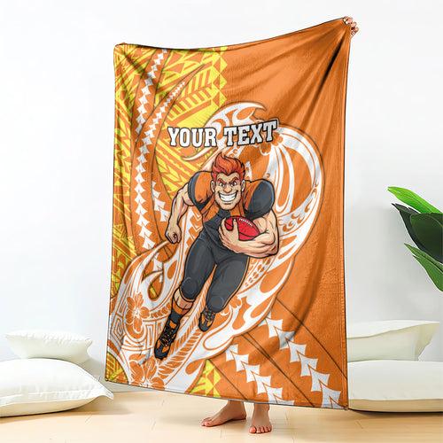 Personalized Greater Western Sydney Giants Blanket Polynesian Tribal Giant Mascot With Hibiscus Floral Art
