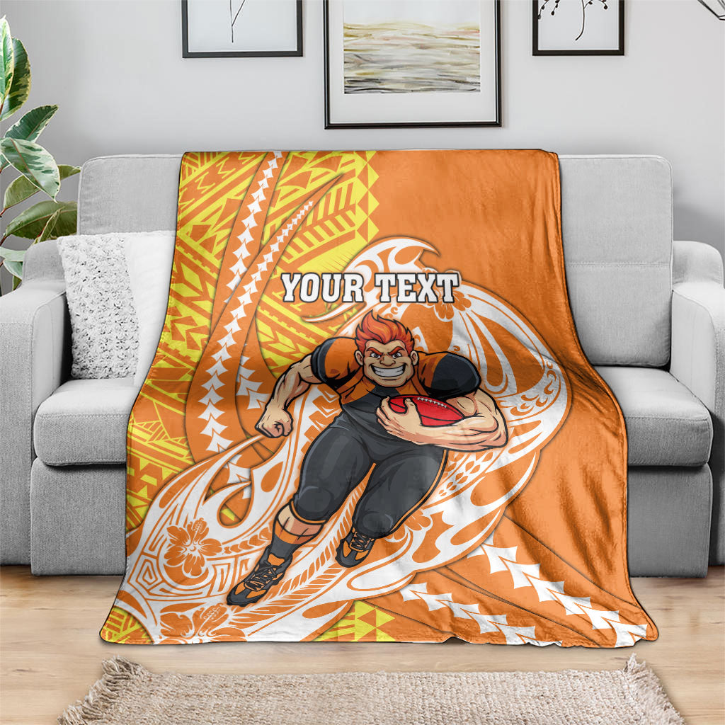Personalized Greater Western Sydney Giants Blanket Polynesian Tribal Giant Mascot With Hibiscus Floral Art