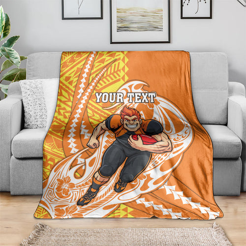 Personalized Greater Western Sydney Giants Blanket Polynesian Tribal Giant Mascot With Hibiscus Floral Art