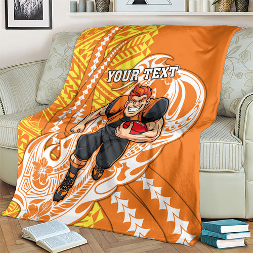 Personalized Greater Western Sydney Giants Blanket Polynesian Tribal Giant Mascot With Hibiscus Floral Art