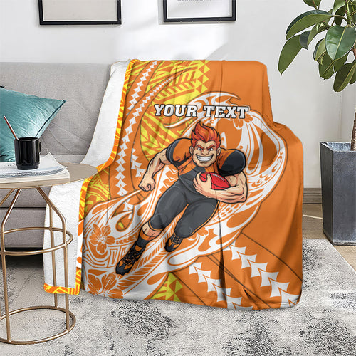 Personalized Greater Western Sydney Giants Blanket Polynesian Tribal Giant Mascot With Hibiscus Floral Art