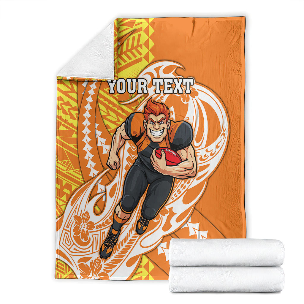Personalized Greater Western Sydney Giants Blanket Polynesian Tribal Giant Mascot With Hibiscus Floral Art