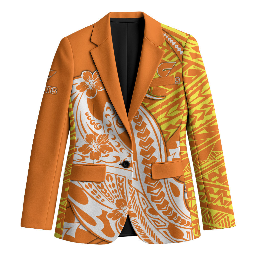 Personalized Greater Western Sydney Giants Blazer Polynesian Tribal Giant Mascot With Hibiscus Floral Art