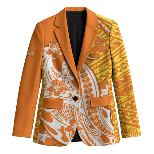 Personalized Greater Western Sydney Giants Blazer Polynesian Tribal Giant Mascot With Hibiscus Floral Art