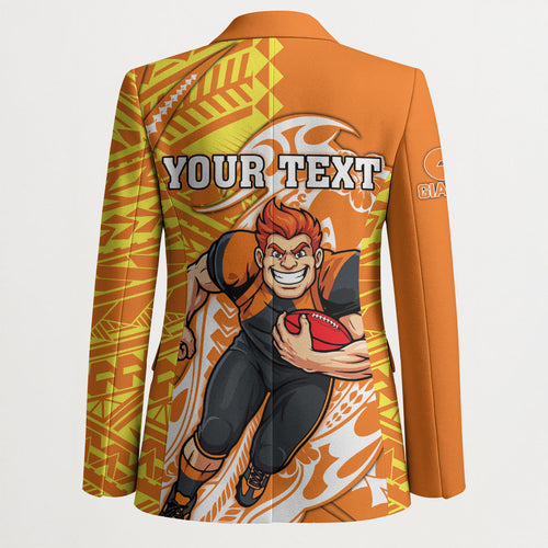 Personalized Greater Western Sydney Giants Blazer Polynesian Tribal Giant Mascot With Hibiscus Floral Art