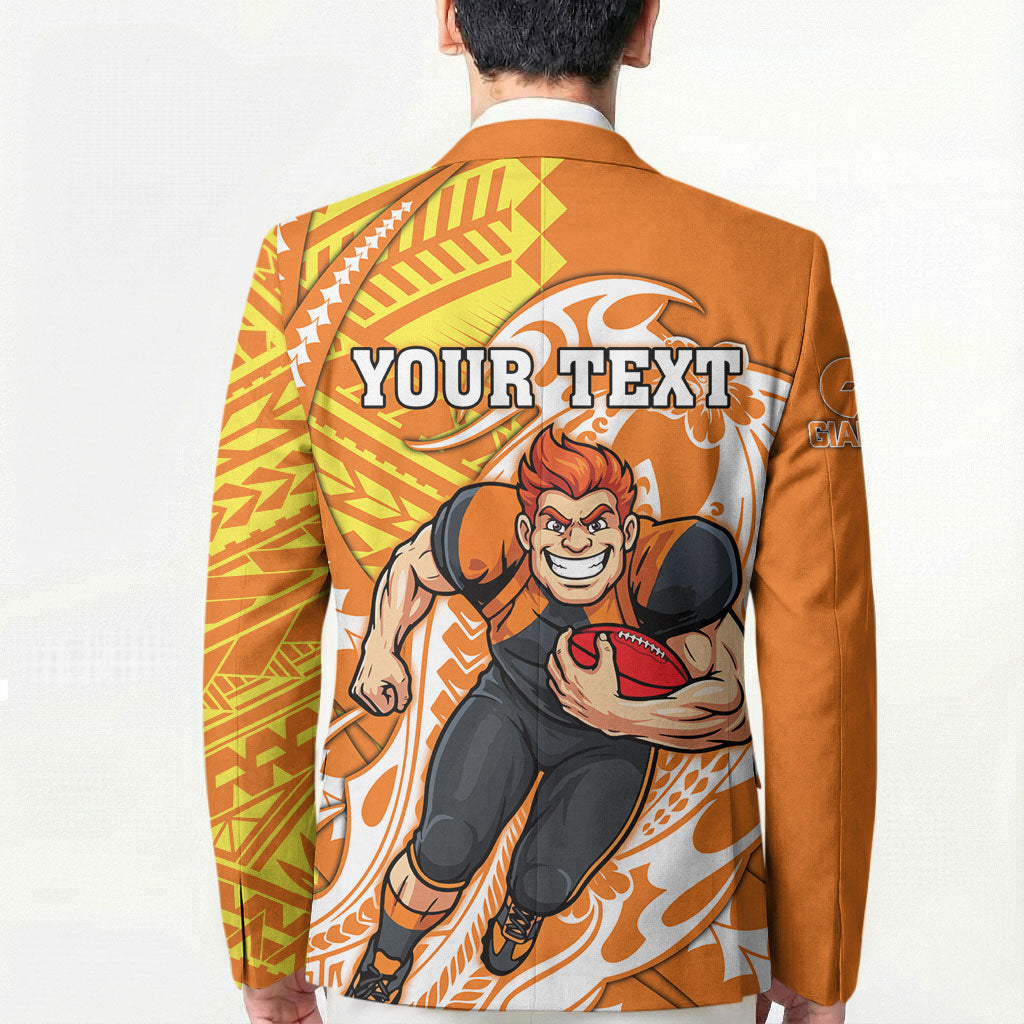 Personalized Greater Western Sydney Giants Blazer Polynesian Tribal Giant Mascot With Hibiscus Floral Art