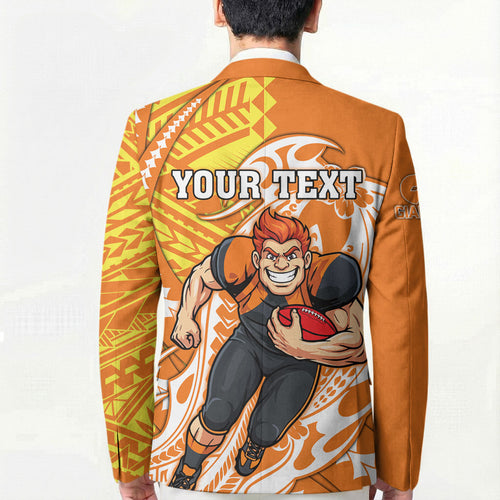 Personalized Greater Western Sydney Giants Blazer Polynesian Tribal Giant Mascot With Hibiscus Floral Art