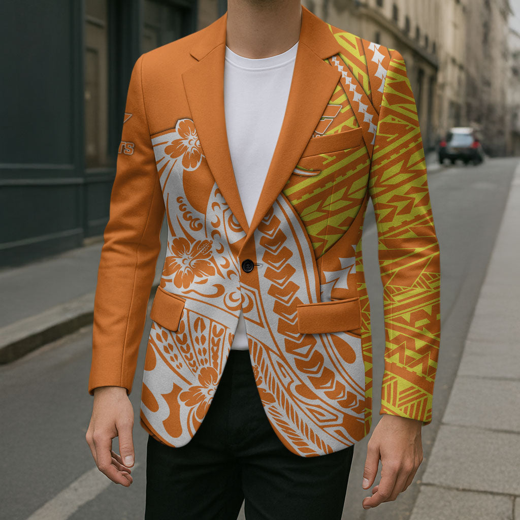 Personalized Greater Western Sydney Giants Blazer Polynesian Tribal Giant Mascot With Hibiscus Floral Art