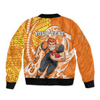 Personalized Greater Western Sydney Giants Bomber Jacket Polynesian Tribal Giant Mascot With Hibiscus Floral Art