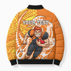 Personalized Greater Western Sydney Giants Bomber Puffer Jacket Polynesian Tribal Giant Mascot With Hibiscus Floral Art
