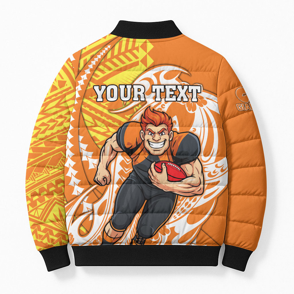 Personalized Greater Western Sydney Giants Bomber Puffer Jacket Polynesian Tribal Giant Mascot With Hibiscus Floral Art