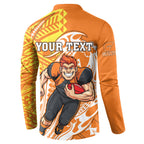 Personalized Greater Western Sydney Giants Button Sweatshirt Polynesian Tribal Giant Mascot With Hibiscus Floral Art