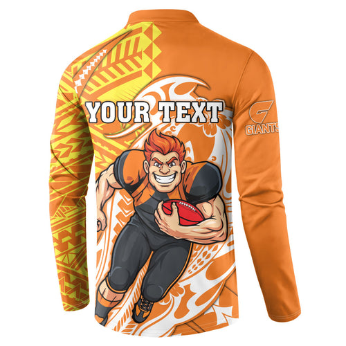 Personalized Greater Western Sydney Giants Button Sweatshirt Polynesian Tribal Giant Mascot With Hibiscus Floral Art
