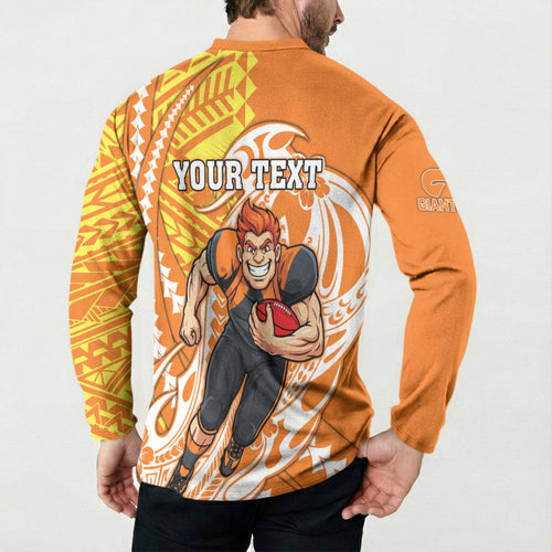 Personalized Greater Western Sydney Giants Button Sweatshirt Polynesian Tribal Giant Mascot With Hibiscus Floral Art