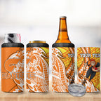 Personalized Greater Western Sydney Giants 4 in 1 Can Cooler Tumbler Polynesian Tribal Giant Mascot With Hibiscus Floral Art