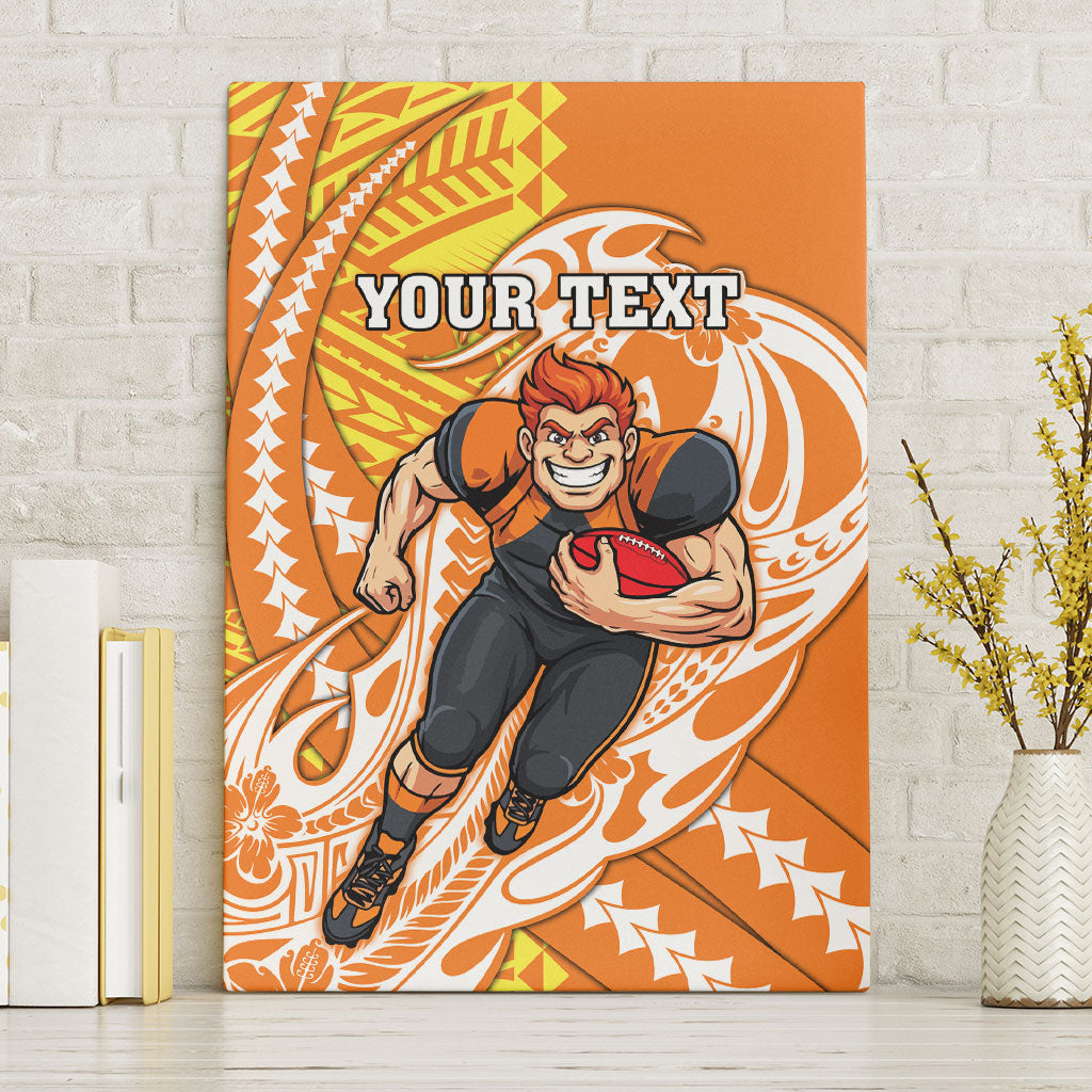 Personalized Greater Western Sydney Giants Canvas Wall Art Polynesian Tribal Giant Mascot With Hibiscus Floral Art
